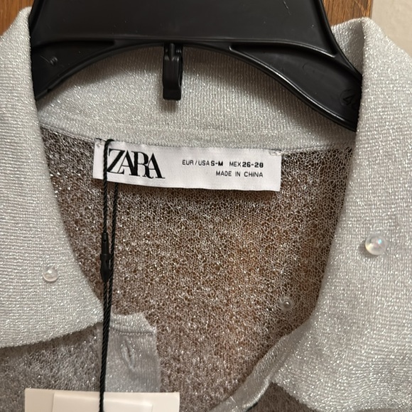 ZARA PEARL TRIM SEMI SHEER KNIT SHIRT S-M BNWT - Picture 6 of 10